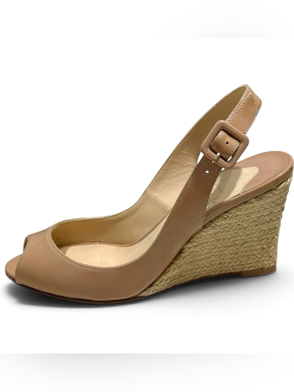 Christian Louboutin beige patent leather espadrille wedge sandals, size 35.